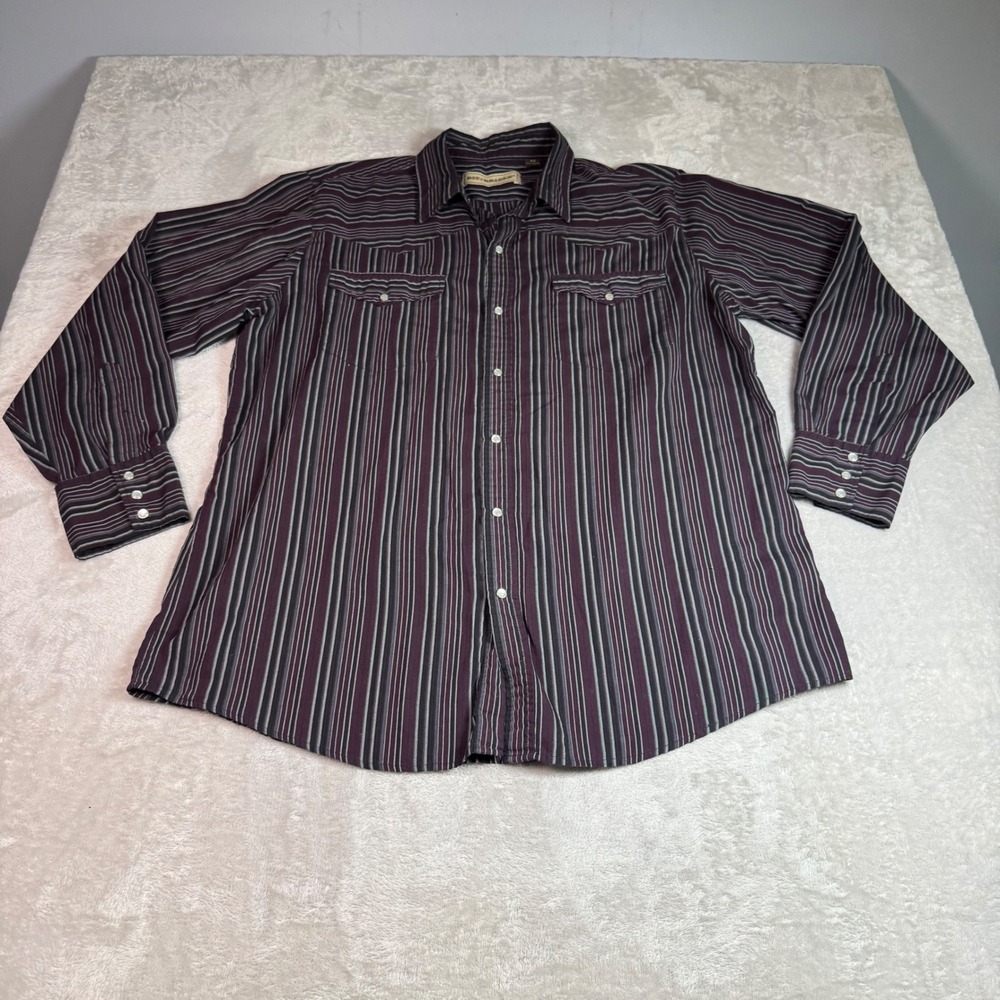 Bit & Bridle Mens XL Purple Striped Western Pearl Snap Long Sleeve Shirt